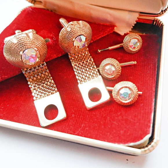 1960's Crystal Tuxedo Cufflinks and Studs - Picture 1 of 2